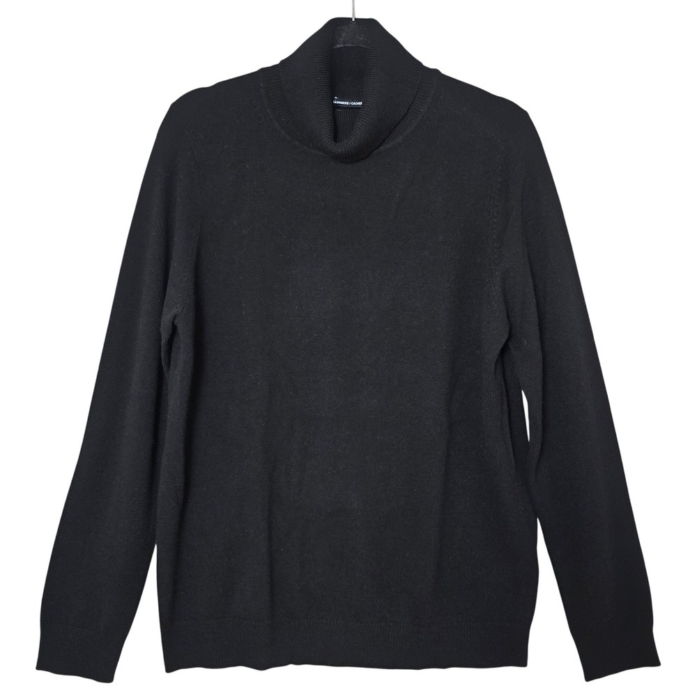 NWT Hudson's Bay Women's Black 100% Cashmere 2-Ply Knit Turtleneck Sweater L